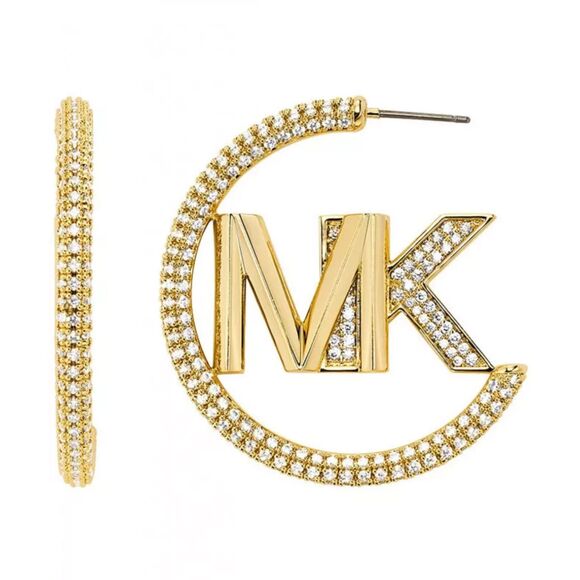 Michael Kors Premium MK Pavé Logo Hoop Earrings, Precious Metal-Plated - Picture 1 of 4